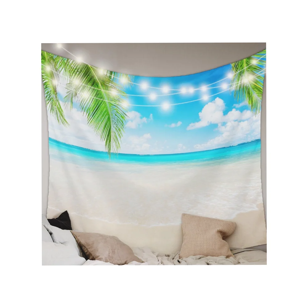 Tapestry Wall Hanging Clear Sea Water Blue Ocean Beach Coconut Tree. NWT